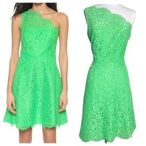 Shoshanna Lace Dress ‘Maia’ Sz: 4 | One Shoulder | Green Summer Cocktail Party